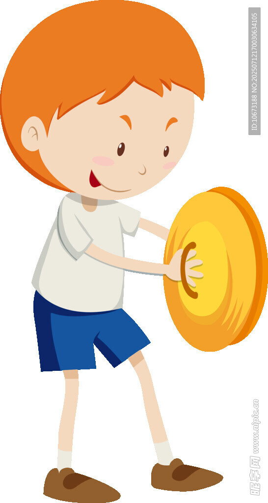男孩手持金色圓盤