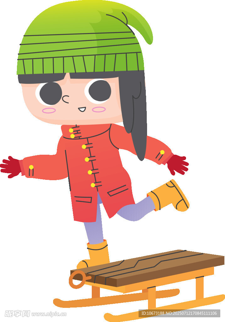小女孩快樂滑雪橇