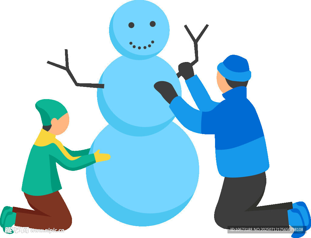兒童與成人一起堆雪人
