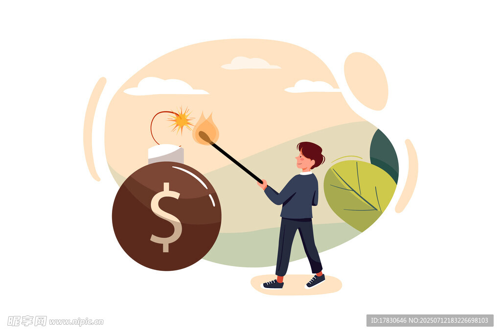 男子舉桿觸達金錢符號