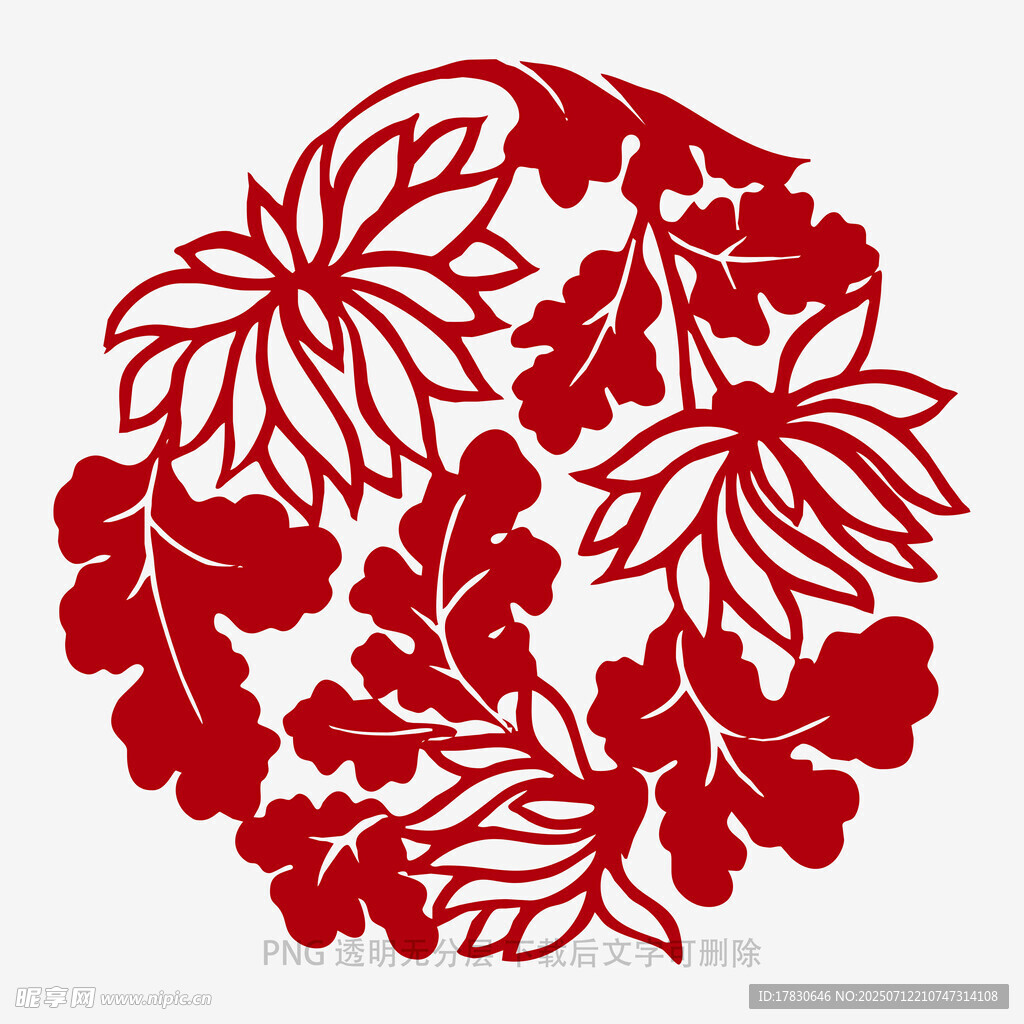 紅色花卉剪紙圖案