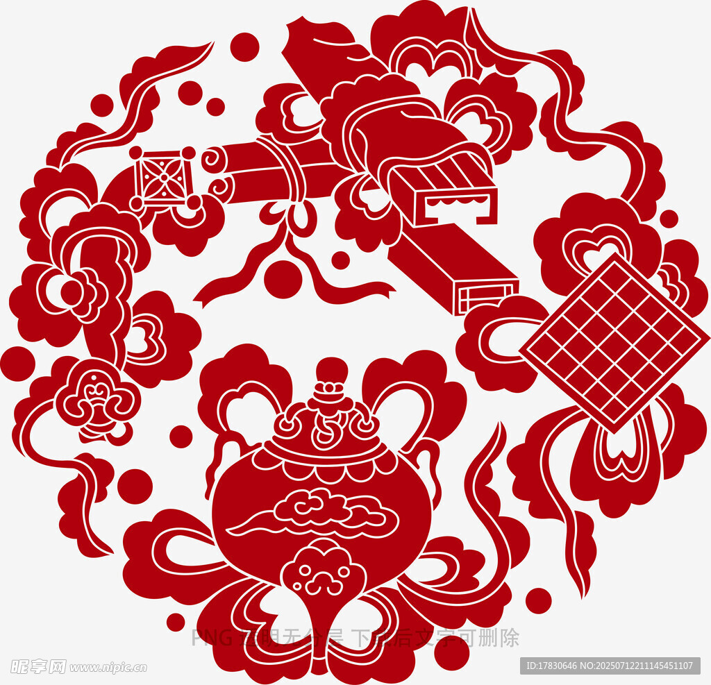 傳統(tǒng)剪紙風(fēng)圓形吉祥圖案