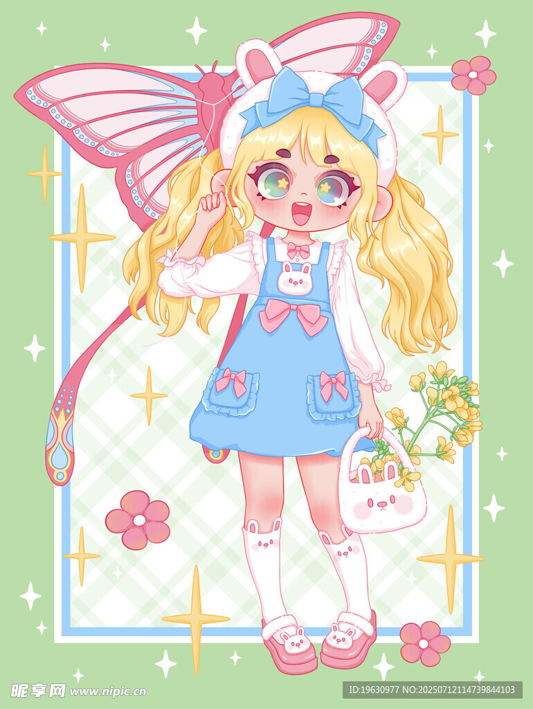 夢(mèng)幻蝴蝶少女插畫