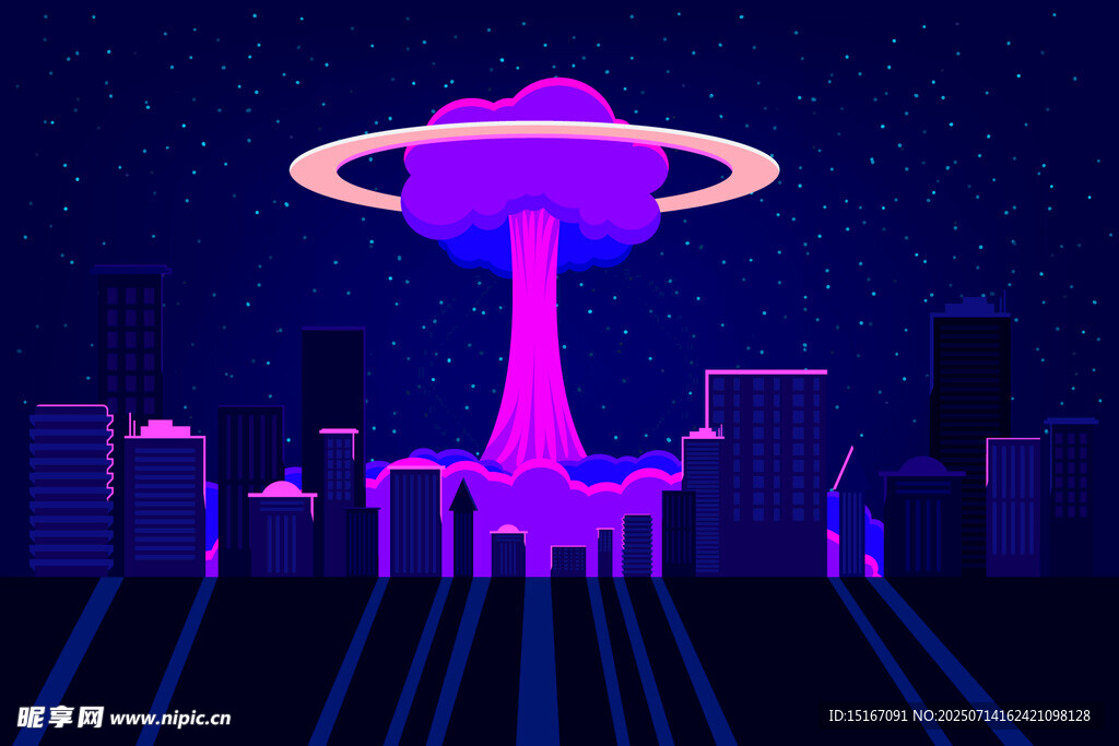 科幻城市中的紫色UFO景觀