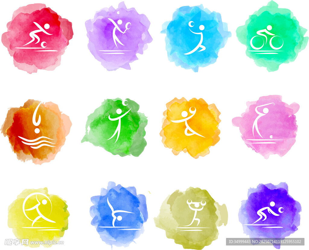 彩色水彩風(fēng)運(yùn)動(dòng)圖標(biāo) 