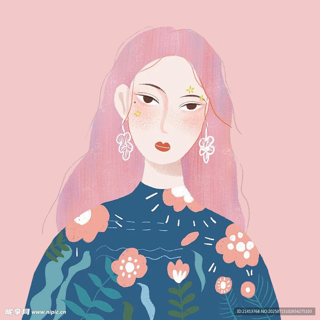 粉色長發(fā)花卉服飾的女子