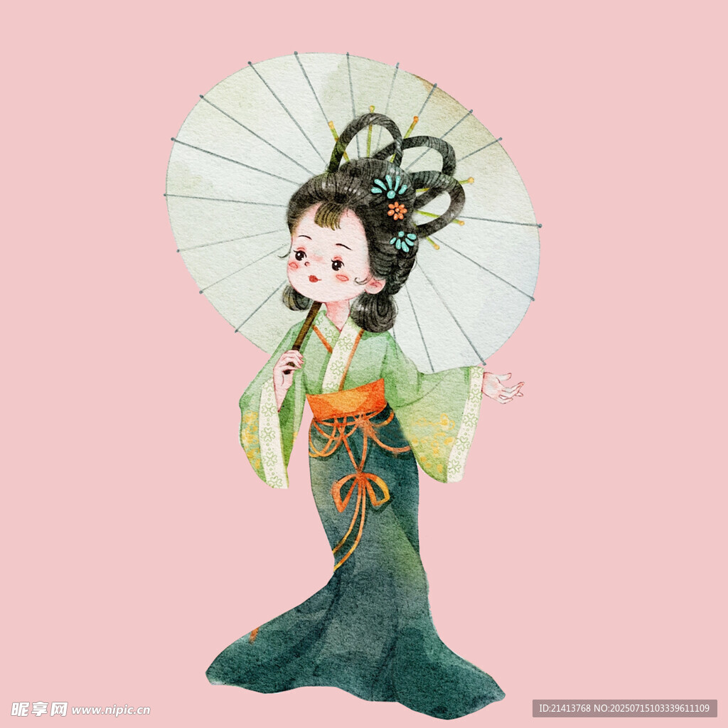 古風(fēng)持傘仕女插畫(huà)