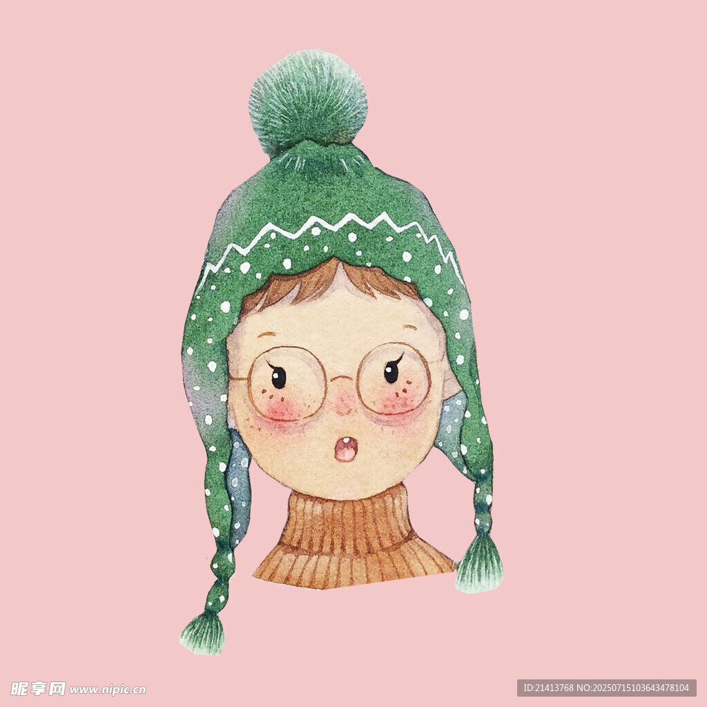 戴綠帽的可愛卡通小女孩
