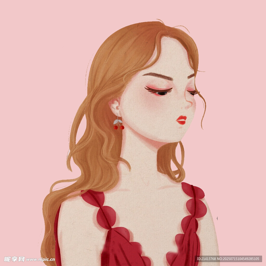 紅發(fā)女子著紅裙閉眼神態(tài)