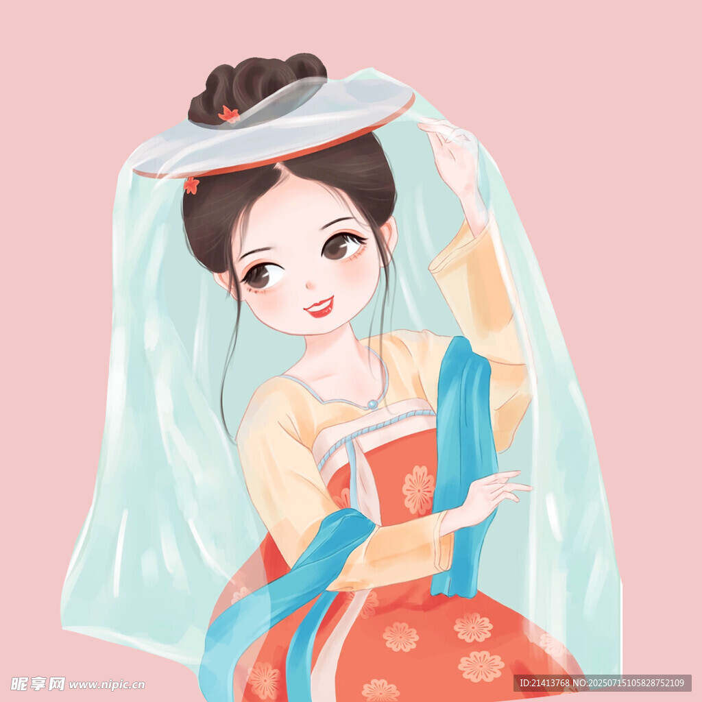 古風(fēng)漢服女子輕掀面紗