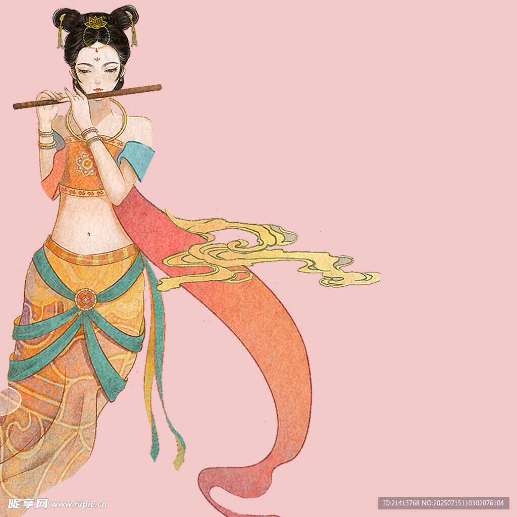 敦煌飛天神女吹笛圖