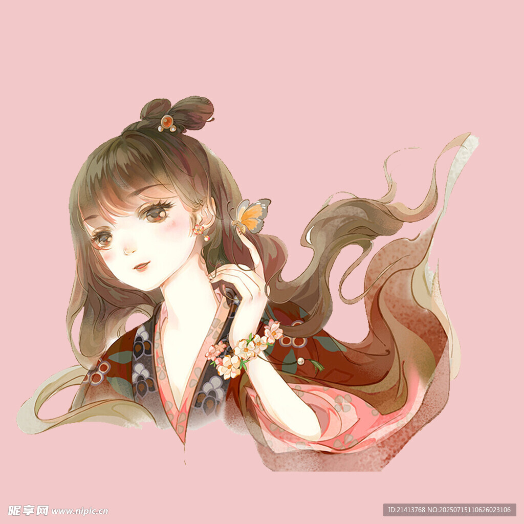 古風(fēng)少女持笛圖