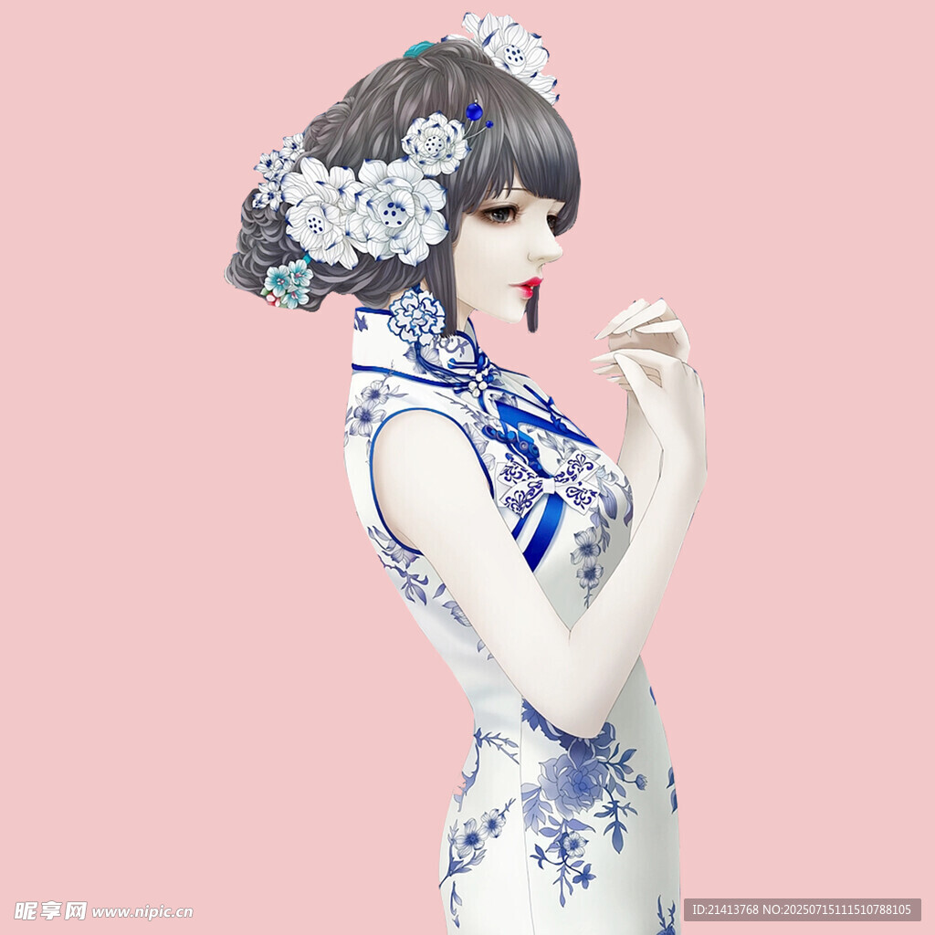 青花瓷旗袍女子古典造型