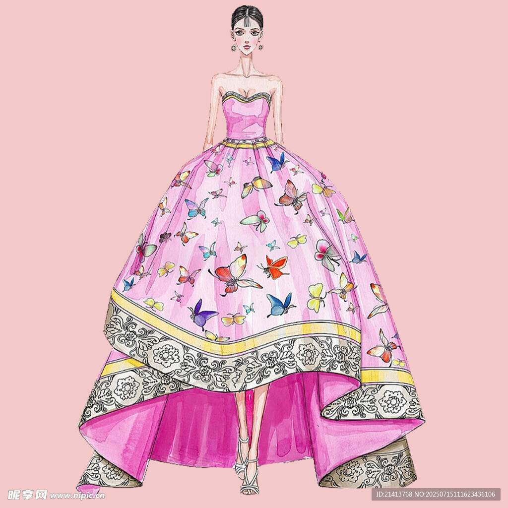 華麗花卉圖案公主風(fēng)禮服設(shè)計(jì)