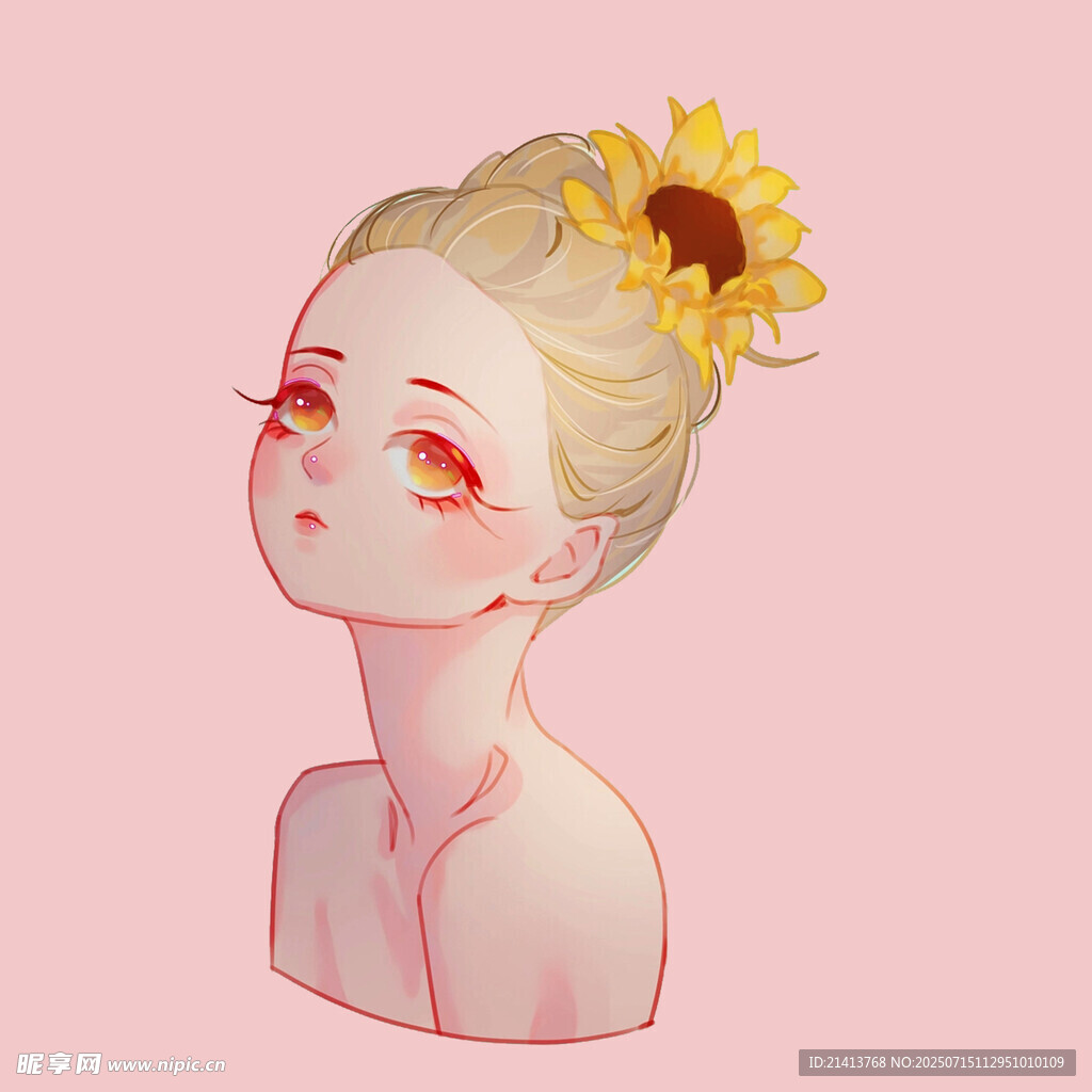 向日葵少女頭像插畫