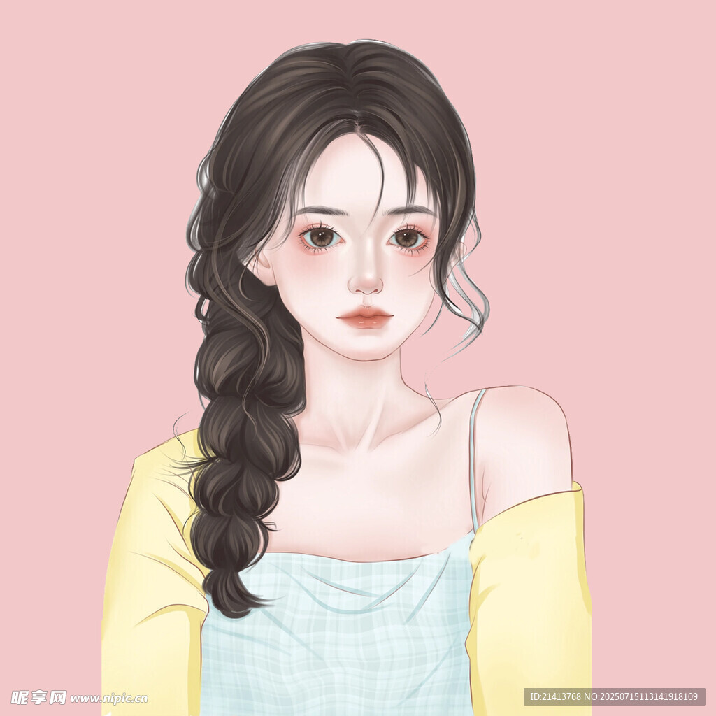 扎麻花辮的清新少女