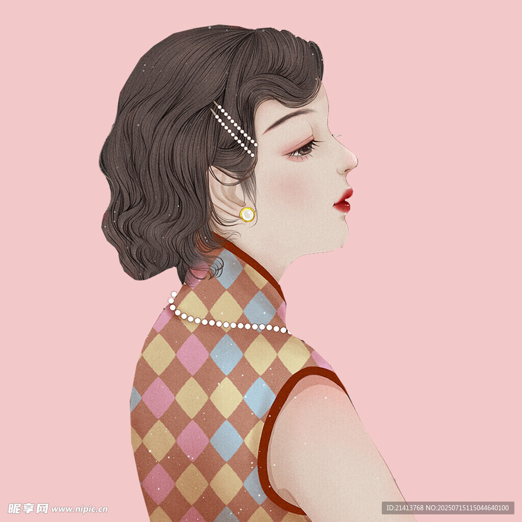 復(fù)古旗袍女子優(yōu)雅側(cè)影