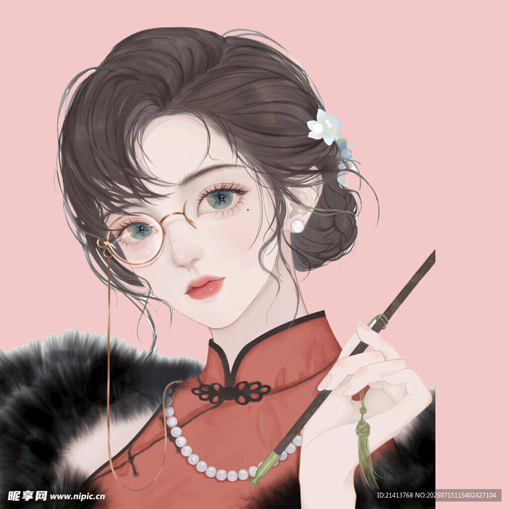 旗袍佳人持筆優(yōu)雅模樣