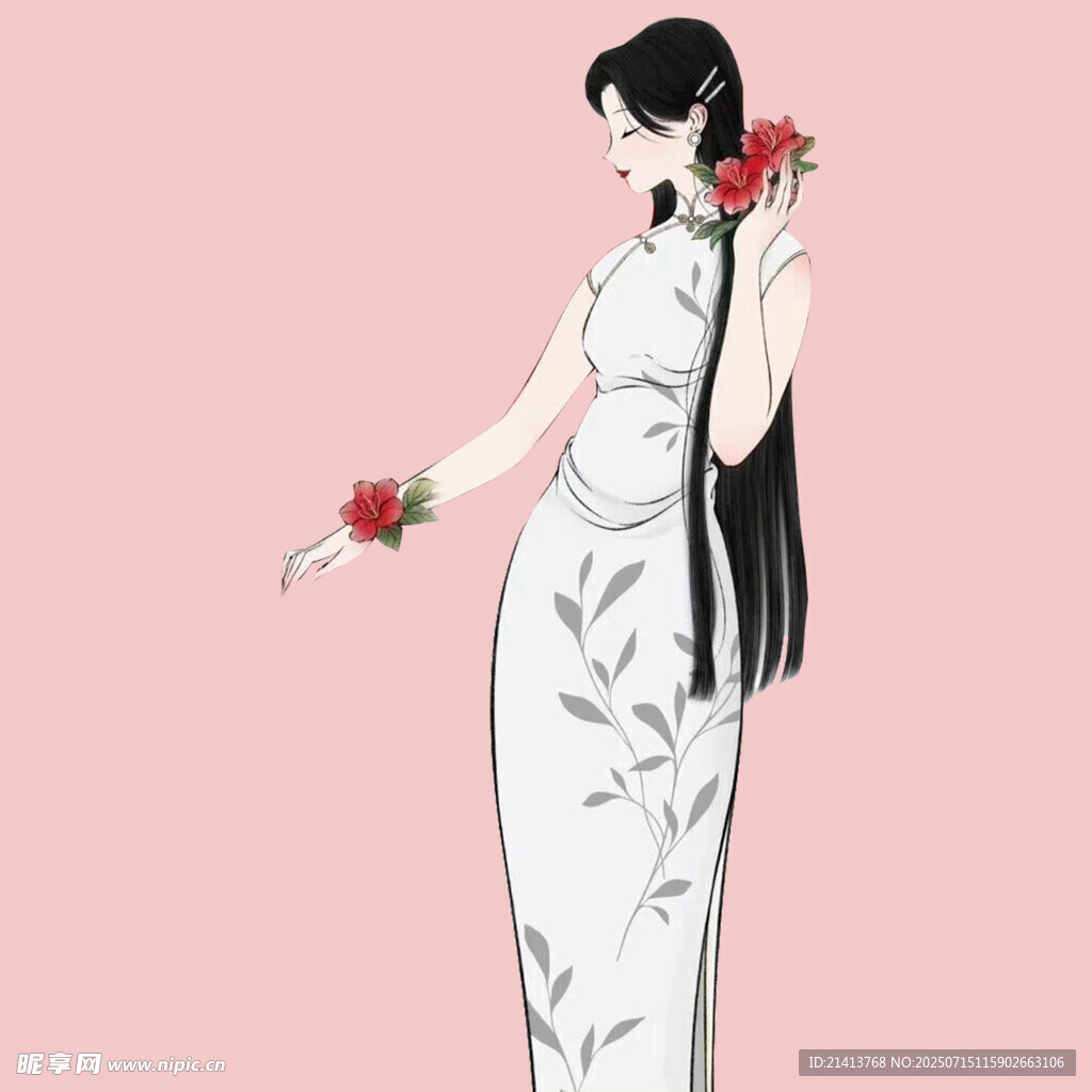 身著旗袍持花的優(yōu)雅女子