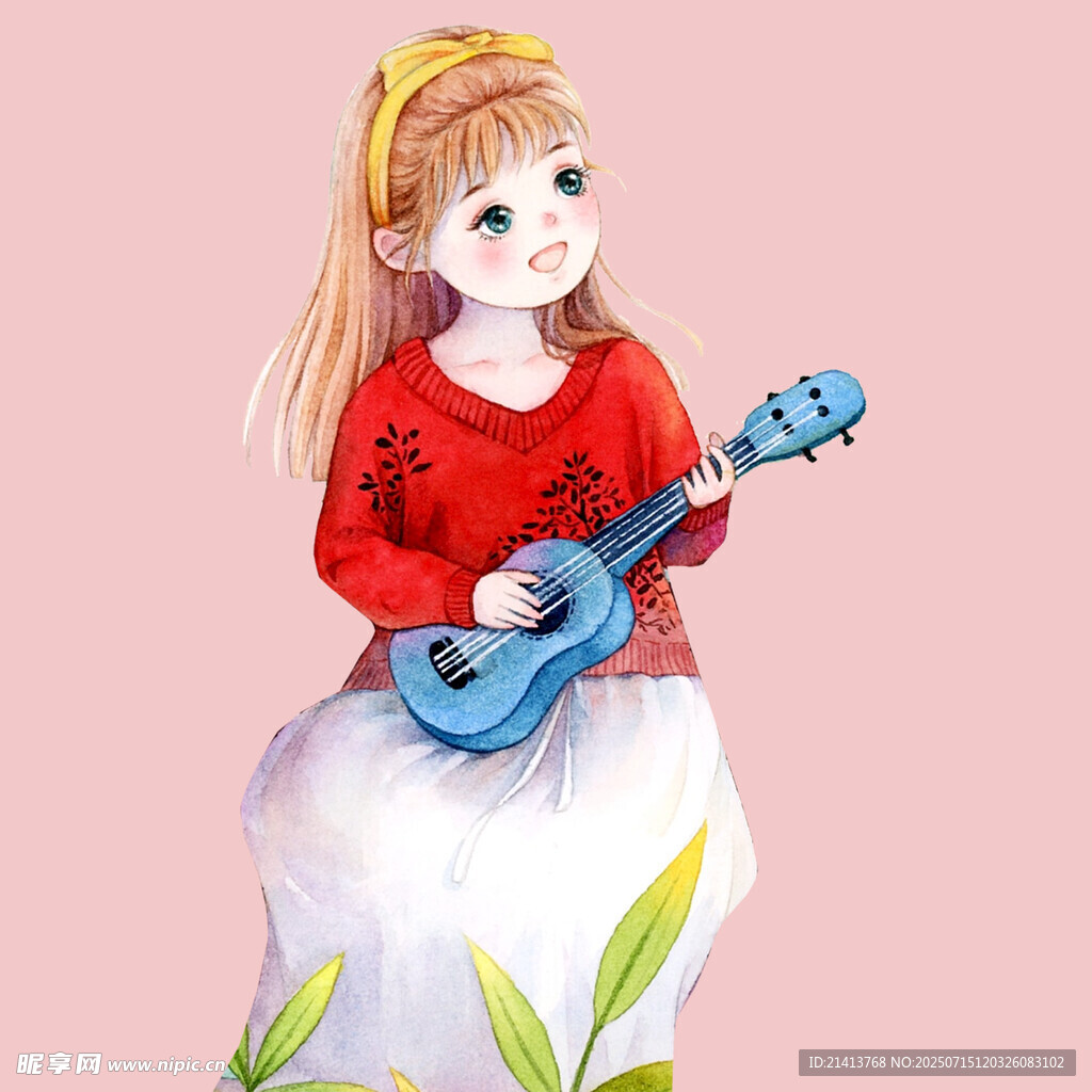 彈尤克里里的可愛金發(fā)女孩
