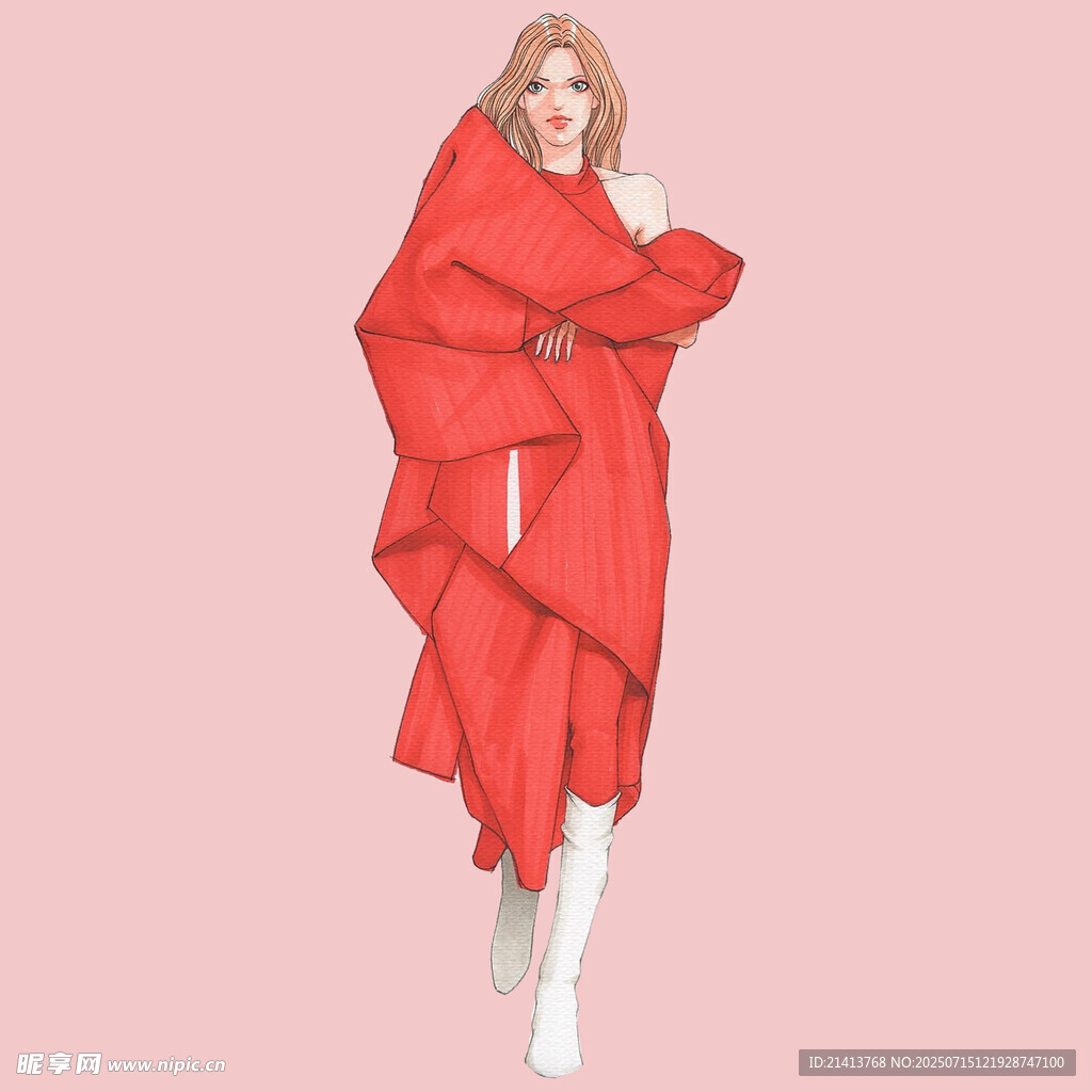 紅衣披肩女性時尚造型