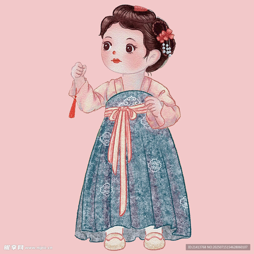 古風漢服小女孩持物圖