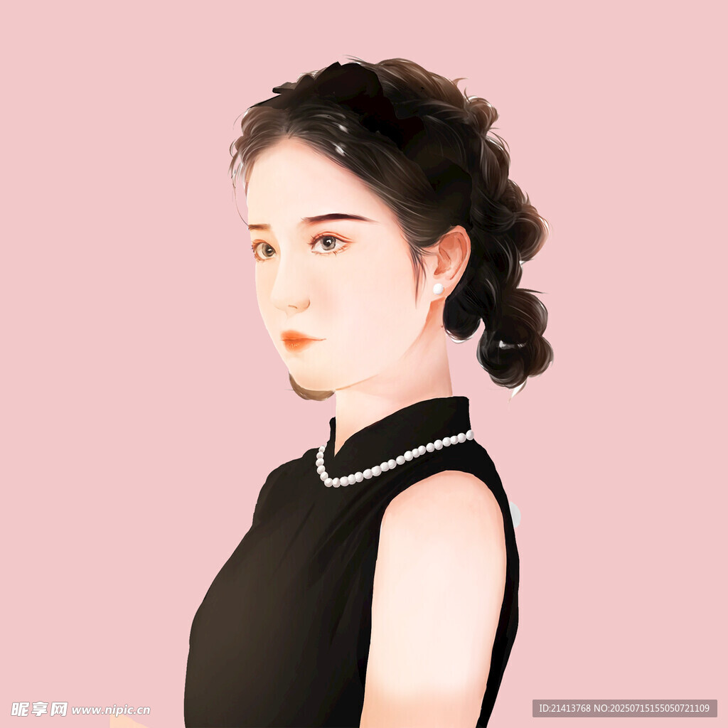 優(yōu)雅盤發(fā)女子黑色上衣形象