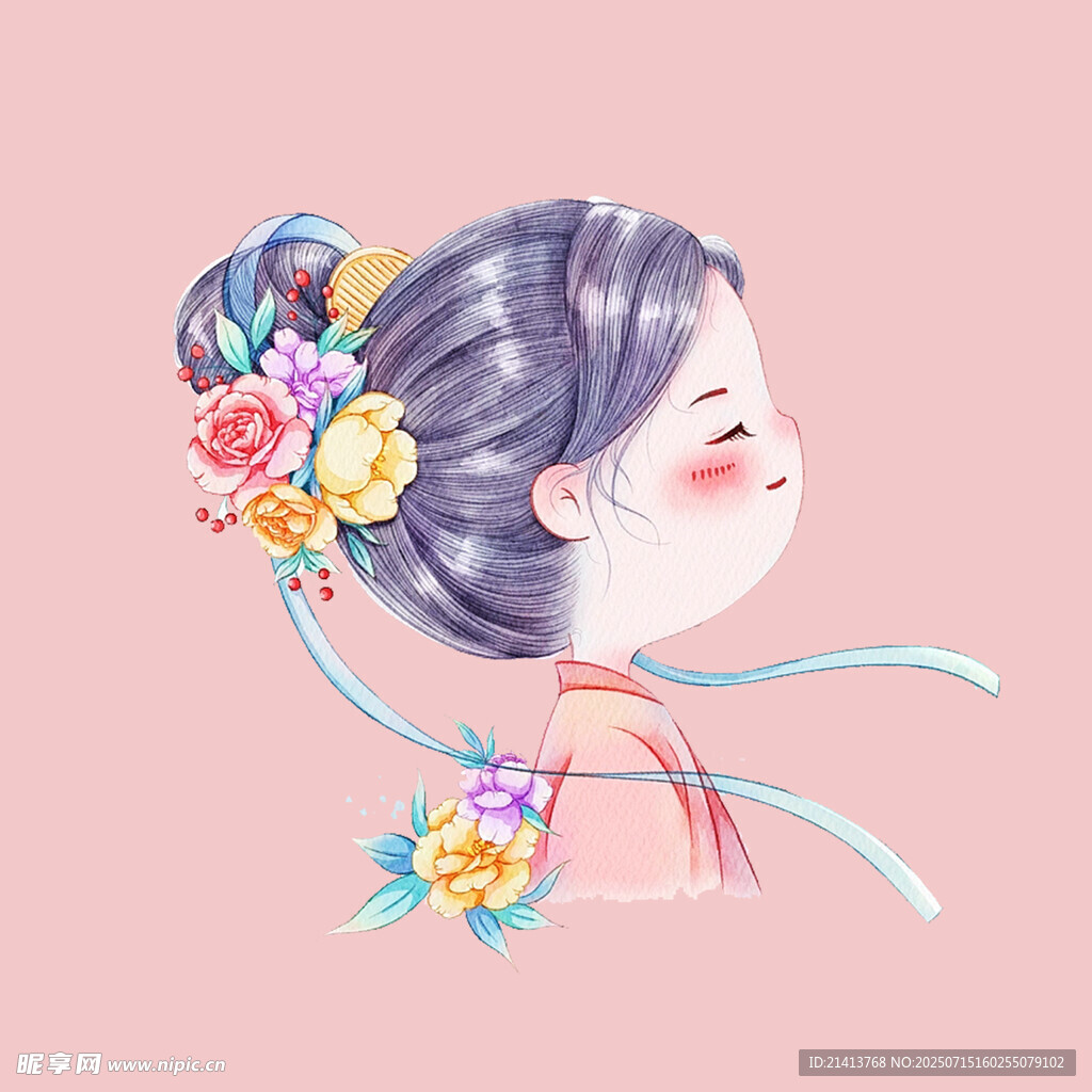 古風(fēng)少女發(fā)髻插繁花
