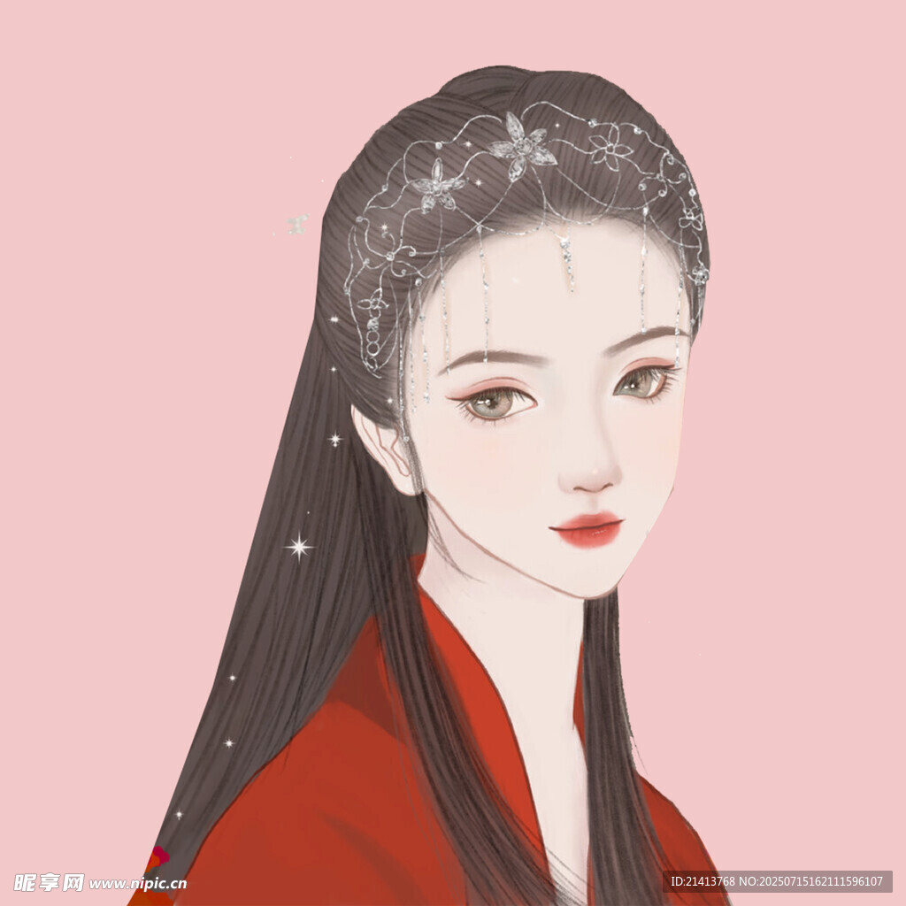紅衣長發(fā)古風女子畫像