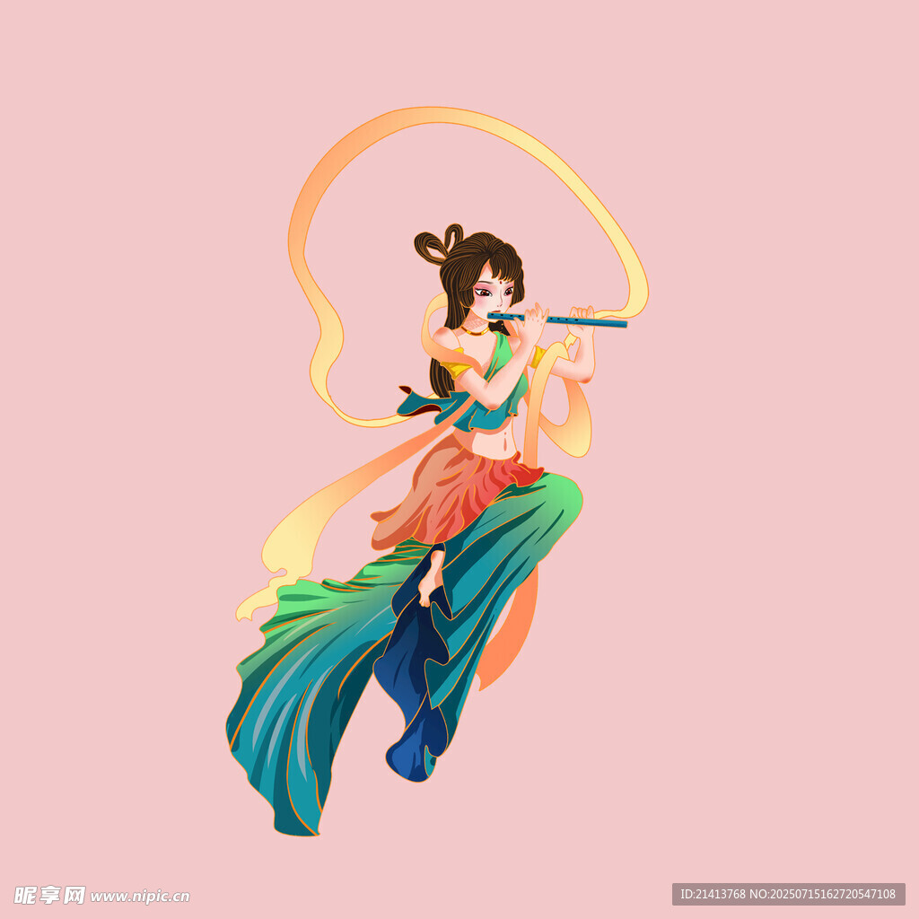 飛天神女吹笛圖