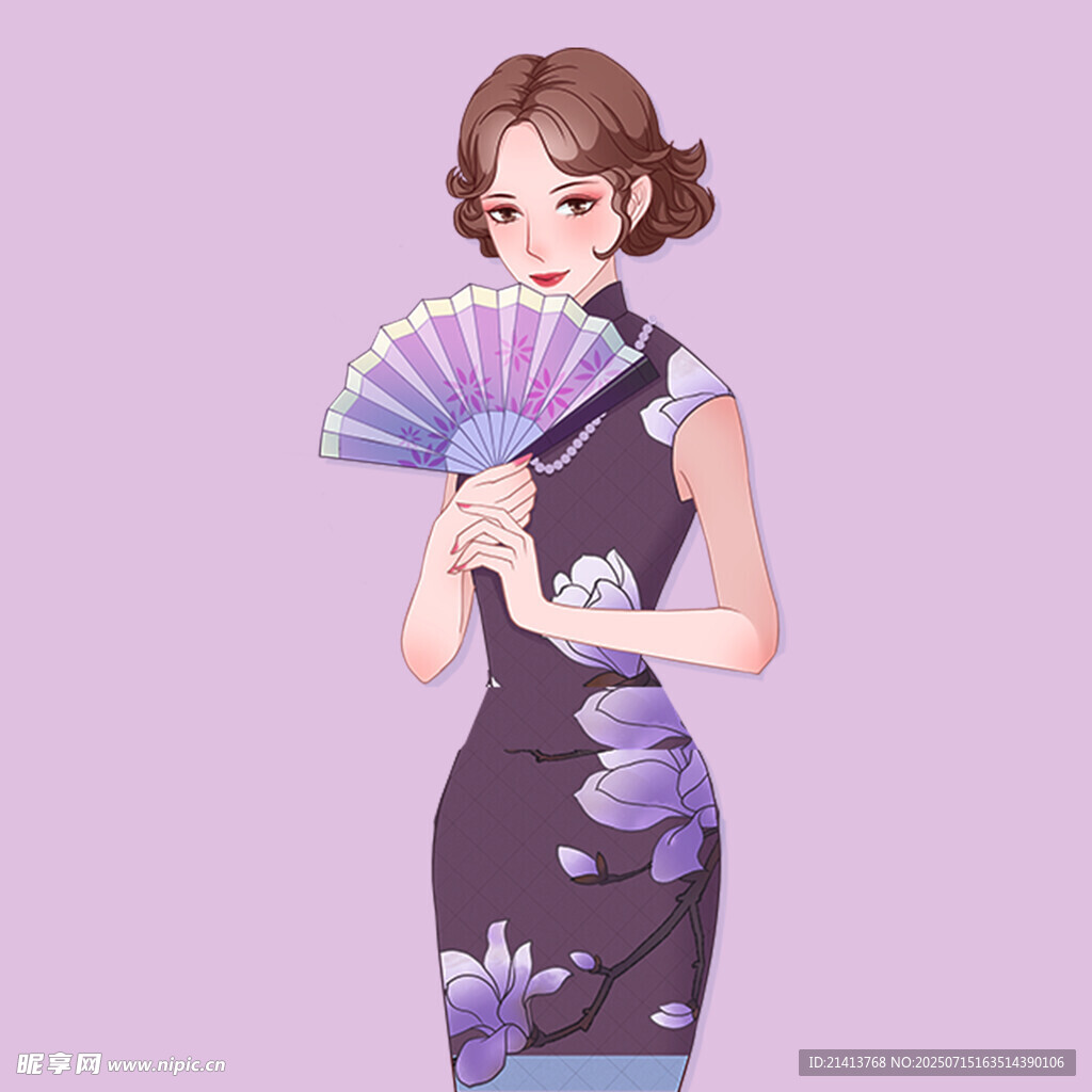 手持折扇的旗袍女子