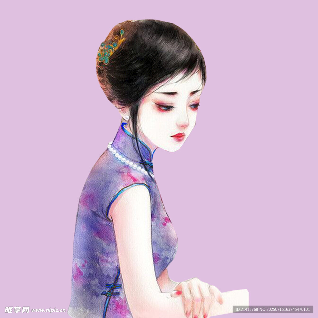 古典旗袍女子手持折扇