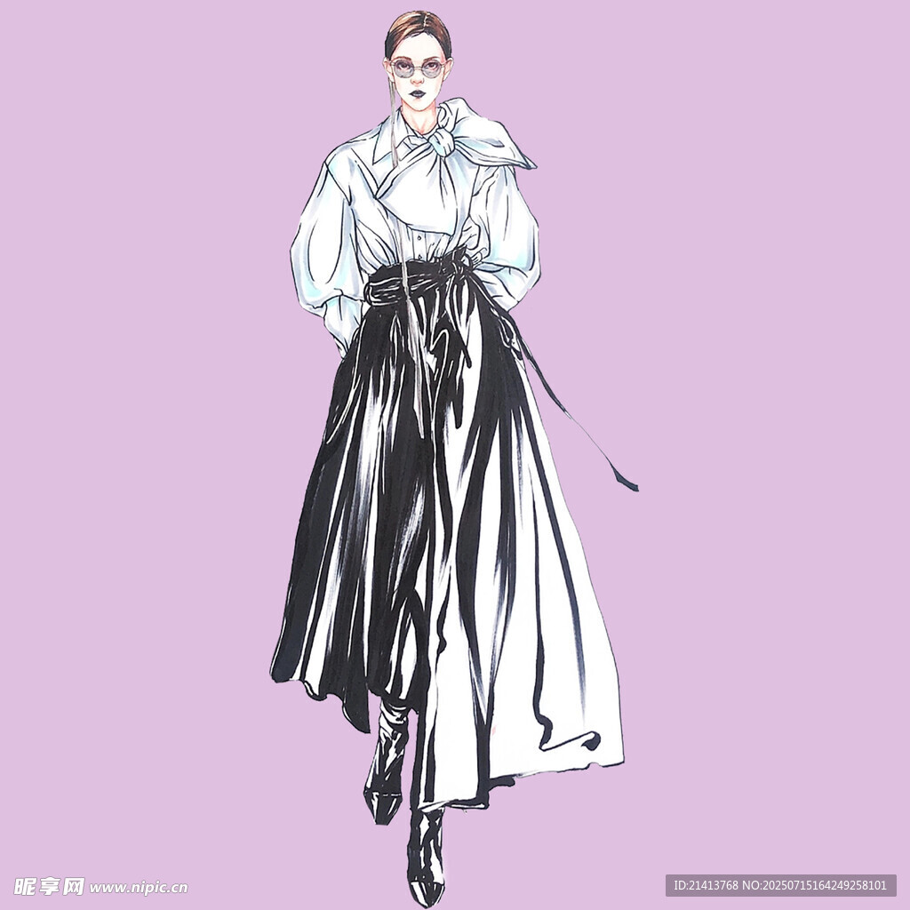 時(shí)尚黑白裙裝女性插畫