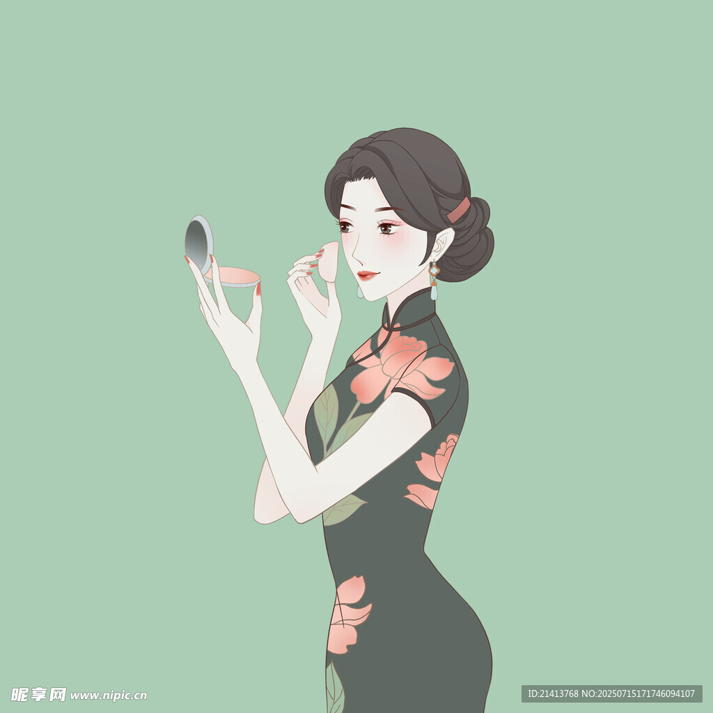 旗袍女子優(yōu)雅補(bǔ)妝瞬間