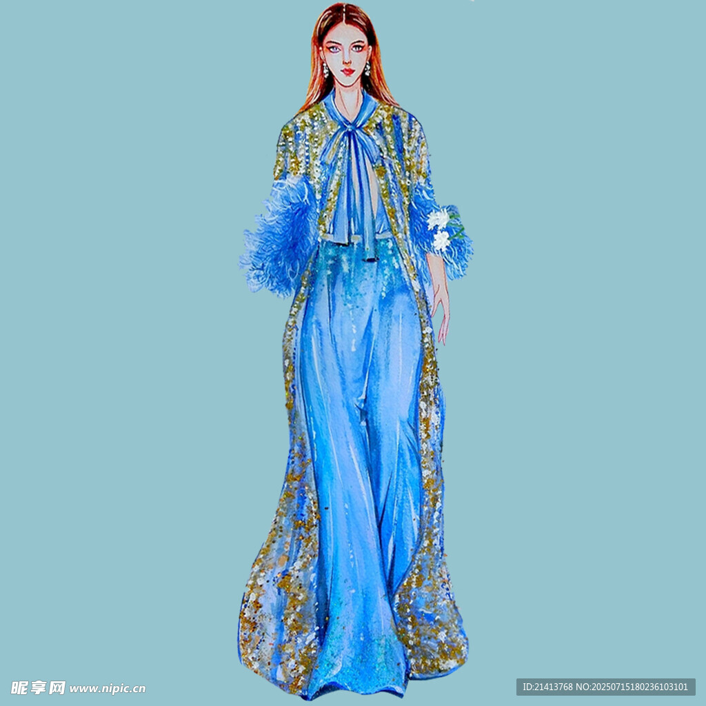 藍(lán)色華麗異域風(fēng)長(zhǎng)袍服飾