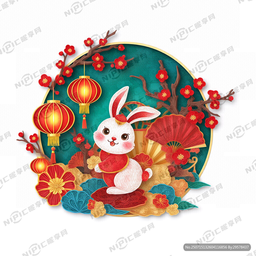 衍紙藝術(shù) 春節(jié) 可愛兔子 紅梅