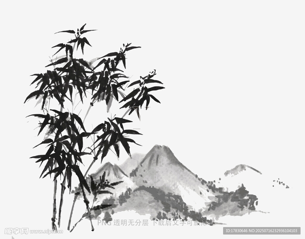 水墨竹林遠(yuǎn)山圖