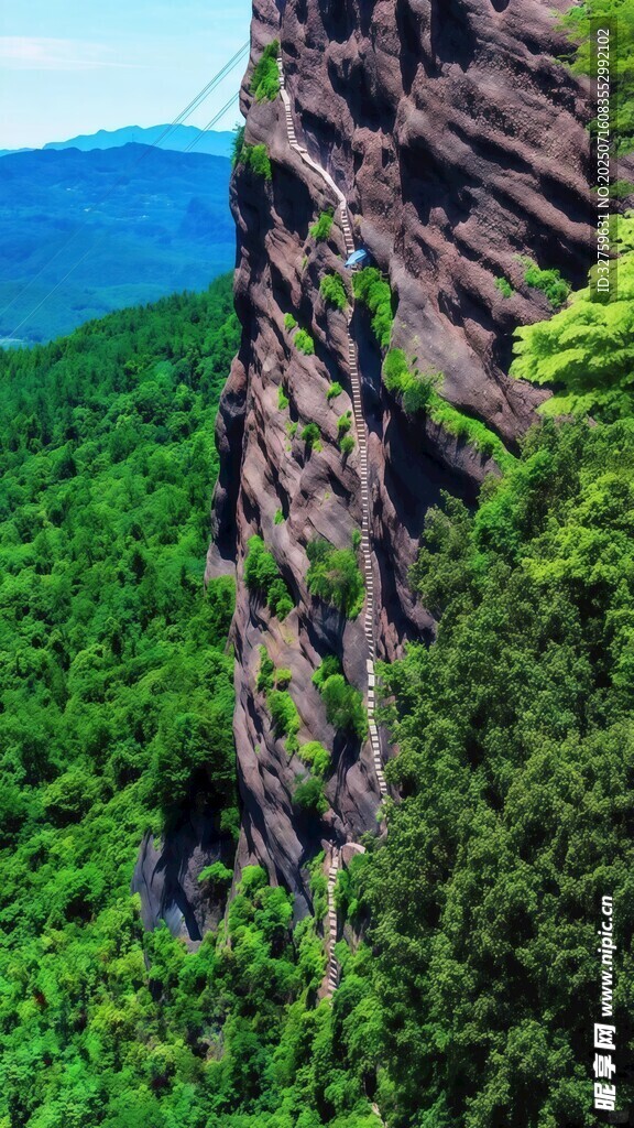 峻峭山峰下的翠綠山林
