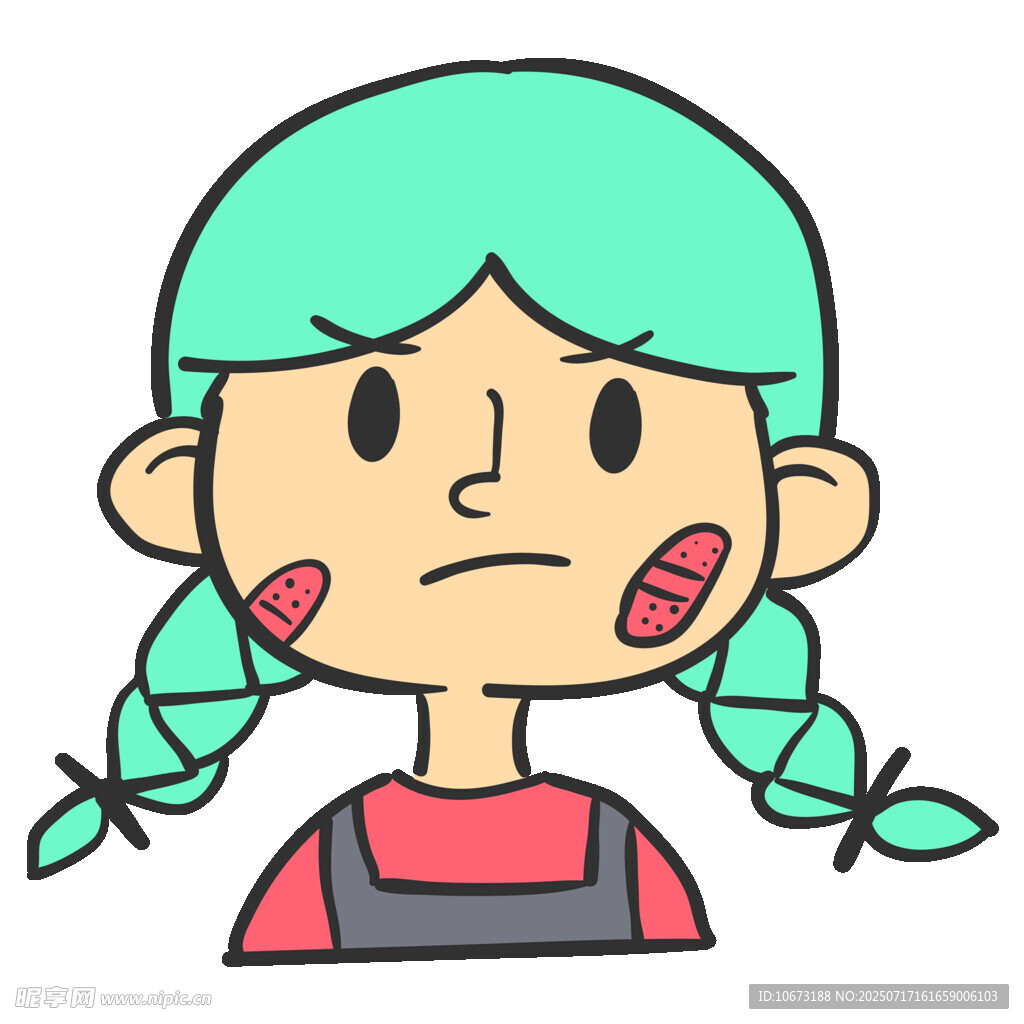 雙麻花辮綠發(fā)女孩表情愁