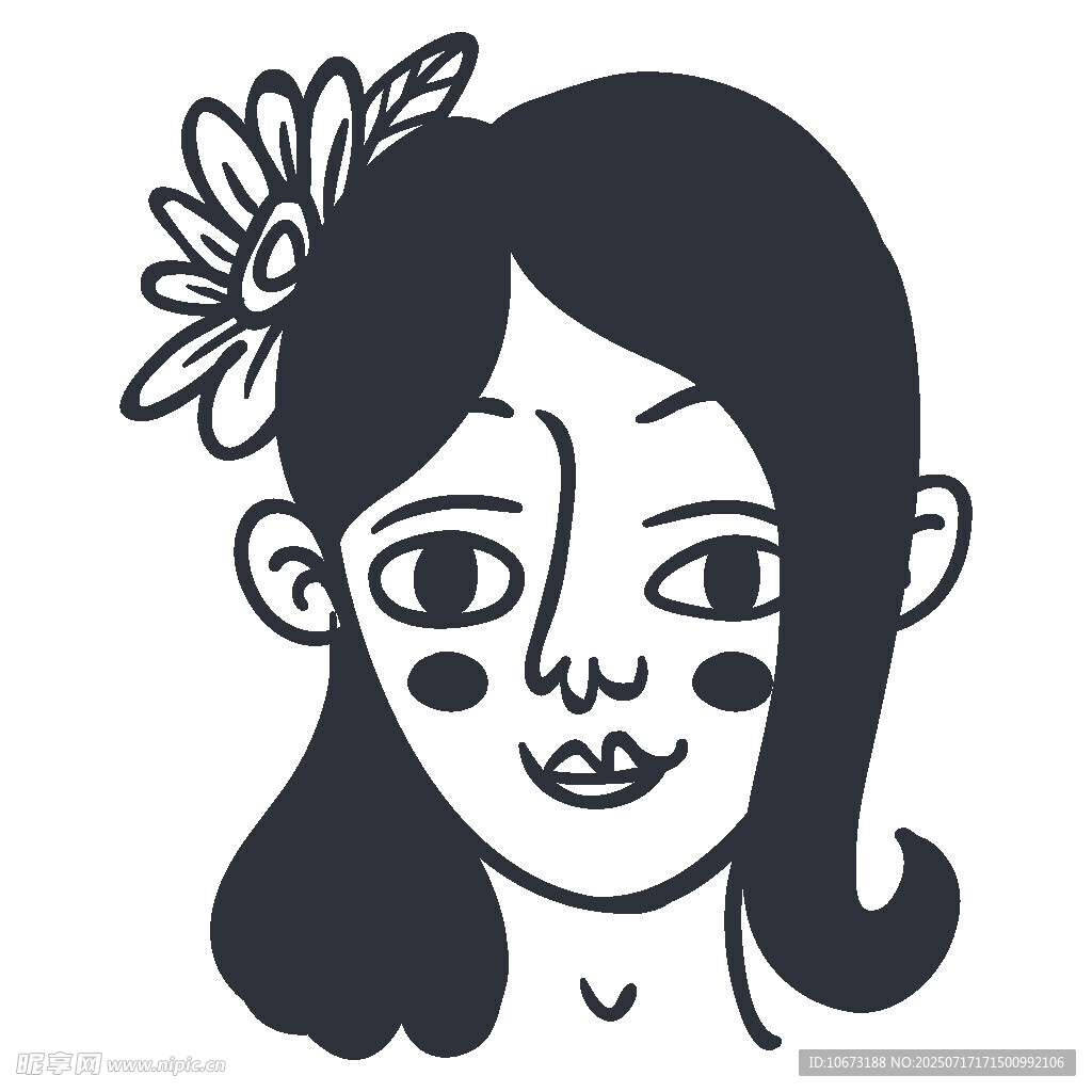 戴花女孩卡通頭像