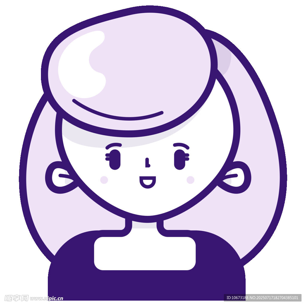 紫色卡通風格微笑女孩頭像