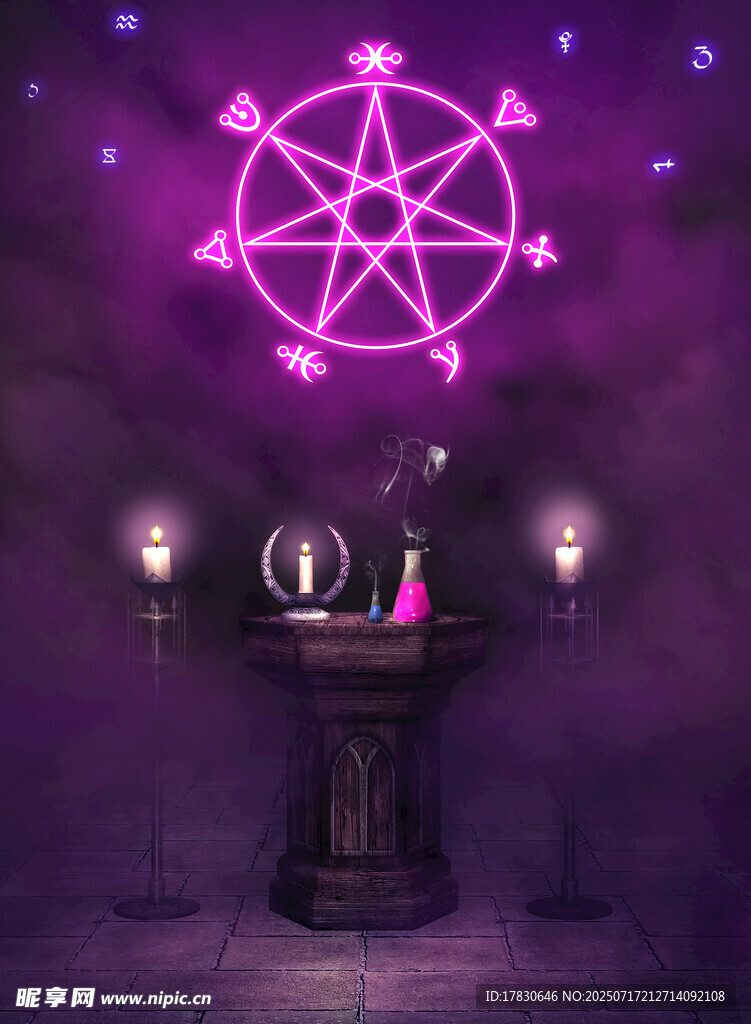 神秘五芒星魔法儀式場景