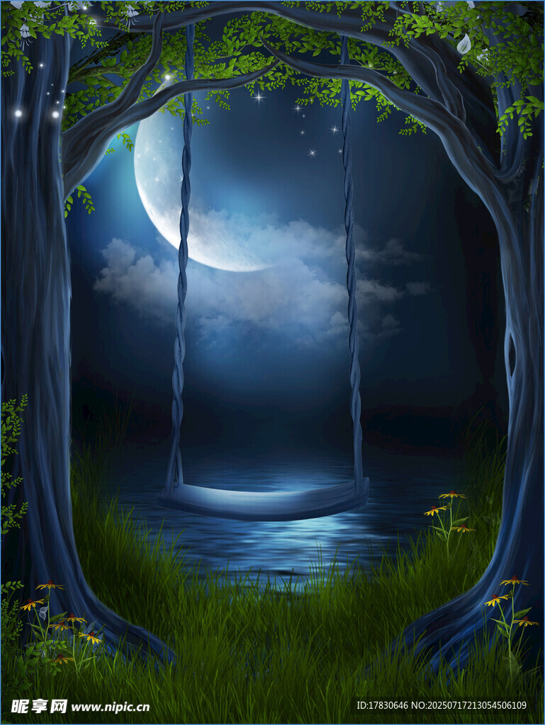 夢(mèng)幻森林中的神秘月光場景