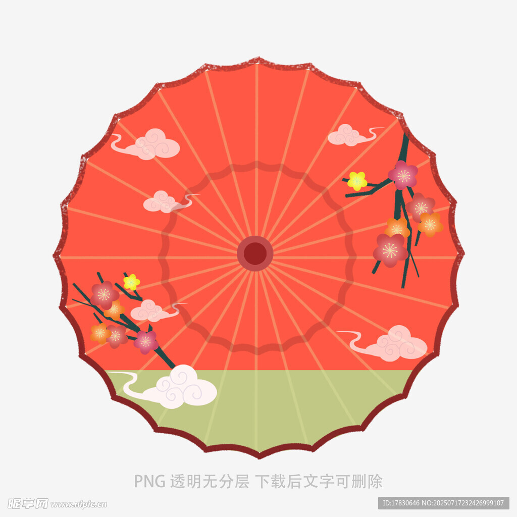中式紅傘繪花鳥圖案