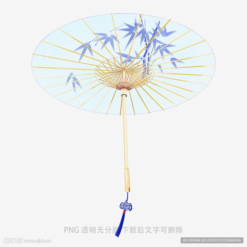 古風藍竹圖案油紙傘
