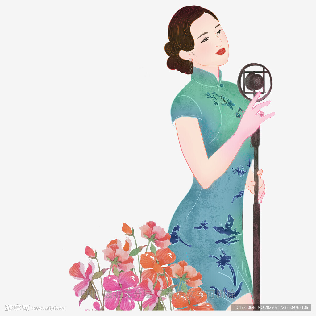 旗袍女子手持話筒展風(fēng)采