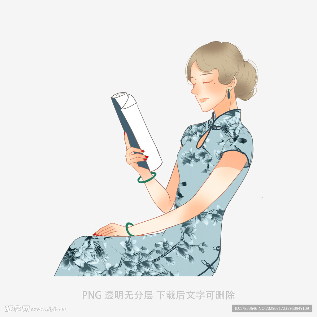 旗袍女子優(yōu)雅閱讀瞬間