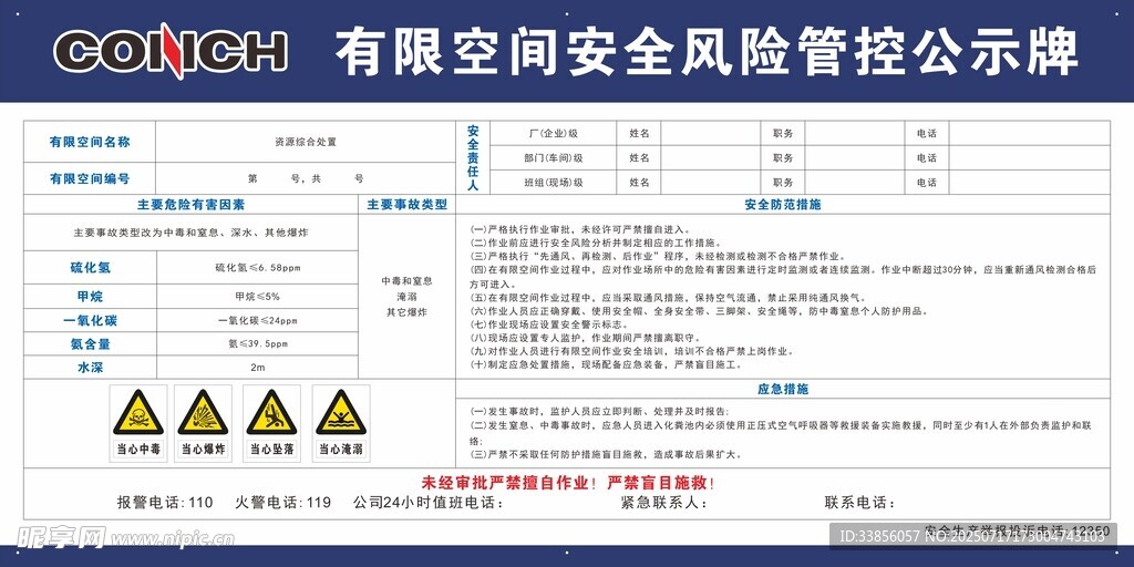 有限空間安全風(fēng)險(xiǎn)管控公示牌