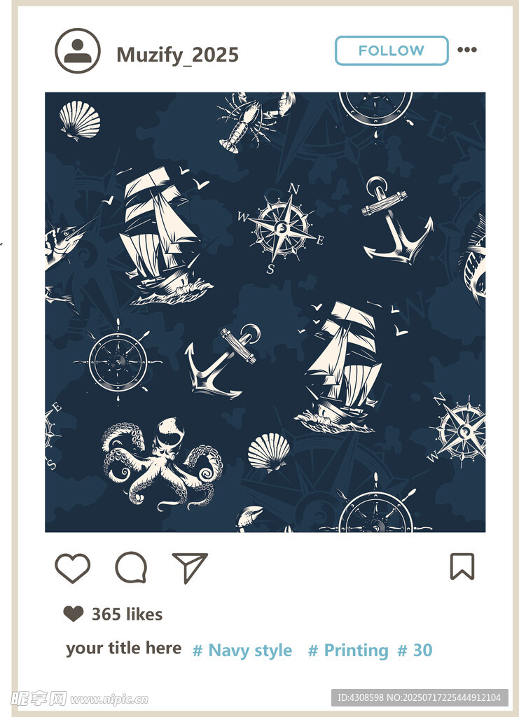 航海風(fēng)滿印印花圖案