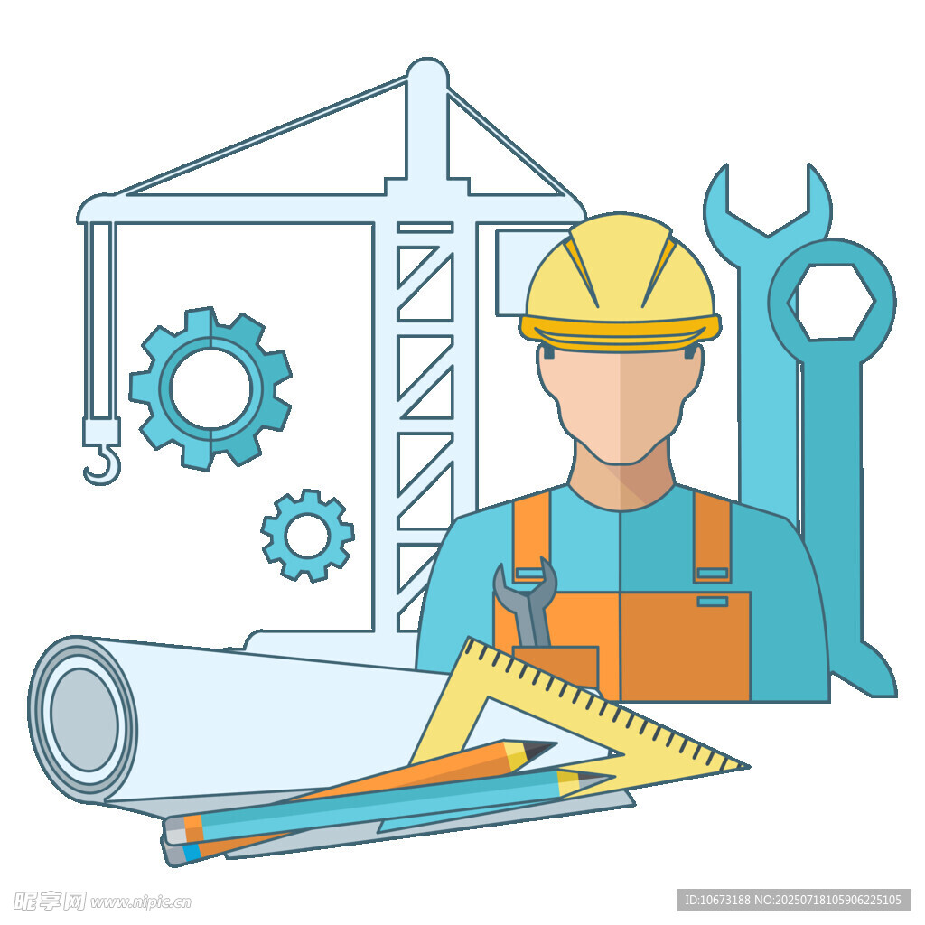 建筑工人與施工工具